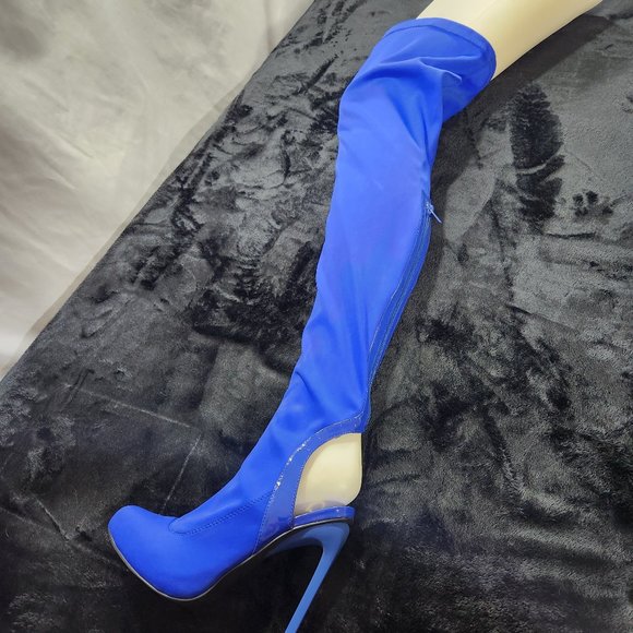 Privileged Royal Blue Over The Knee Lycra Stretch Boots - Picture 2 of 10